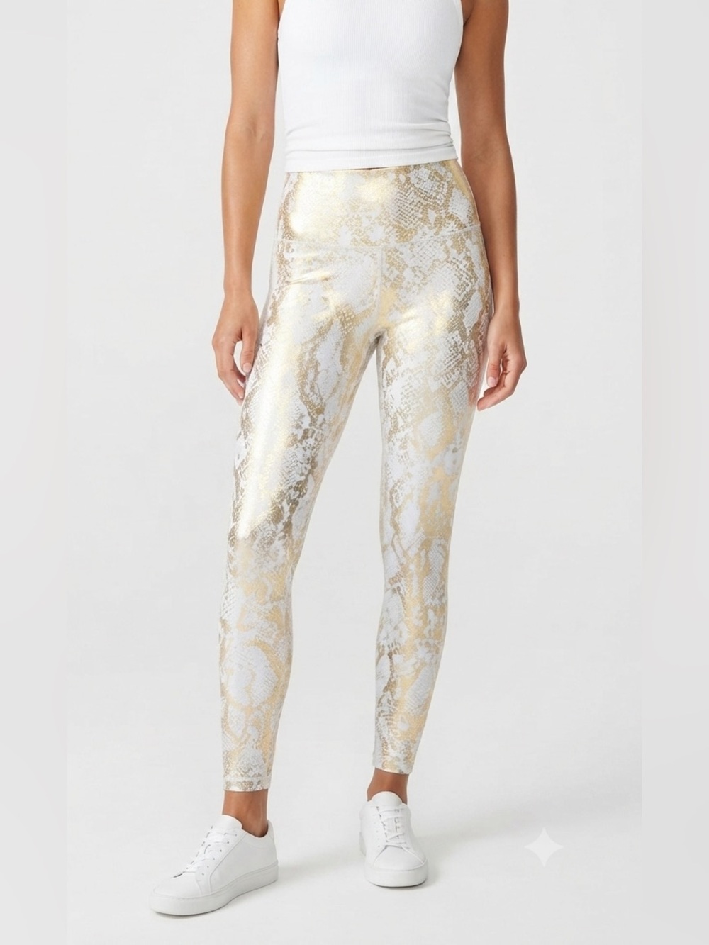 Carbon38 High-Waist White & Gold Snake-Print Leggings Size M